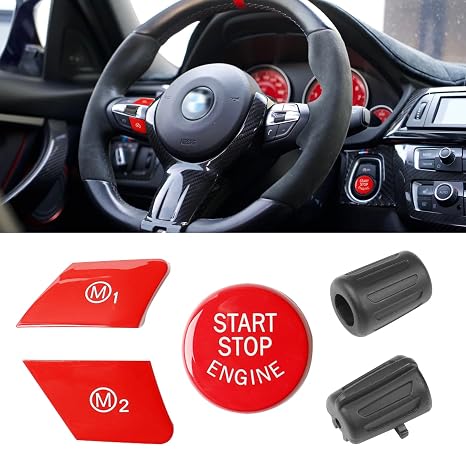 Jaronx Compatible with BMW M1/M2/M3 F30 F80/M4 F32/M5 F10 Buttons | Steering Wheel Sporty Red Start Stop Active Cruise Control Button for BMW M6 F06 F13/X3M F25/X5M F15/X6M F16