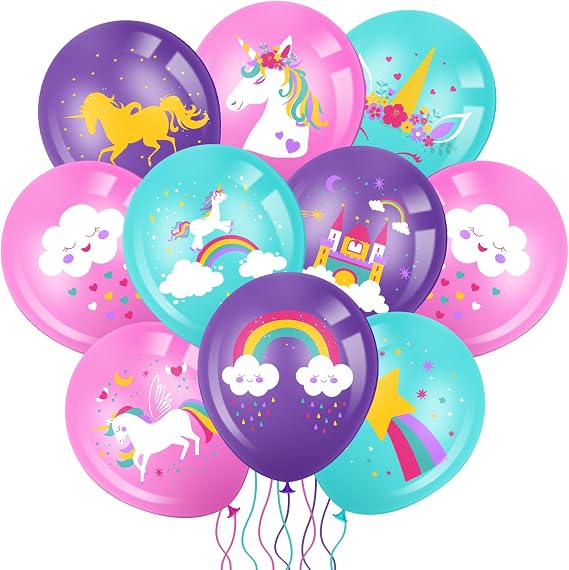 Aoriher 45 Pcs Latex Balloon for Birthday Pastel Rainbow Balloon for Arch Kit Column Garlands for Girl Unicorn Birthday Party Decoration Baby Shower Unicorn Party Supplies 12''