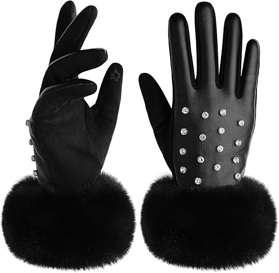 Winter Gloves - Leather Gloves for Women, Warm Lined Touchscreen Winter Gloves for Women