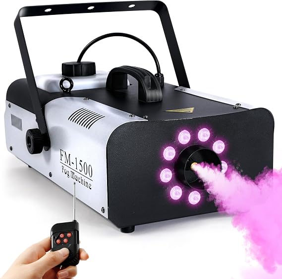 Fog Machine with Lights, 1500W Smoke Machine RGB 9 LED Lights for DJ Halloween Wedding Party Stage with Remote Control...