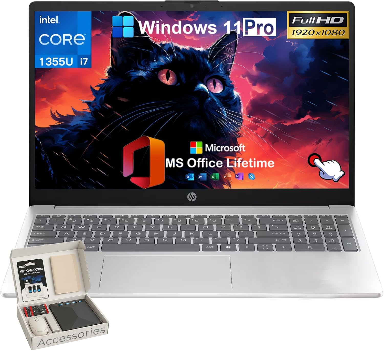 HP 15.6 Touchscreen Laptop Business & Student Computer - Intel 10-Core i7 1355U Up to 5GHz, 64GB RAM, 4TB SSD, FHD IPS Display, Win 11 Pro, Wi-Fi 6, HDMI, wOffice Lifetime, Accessories