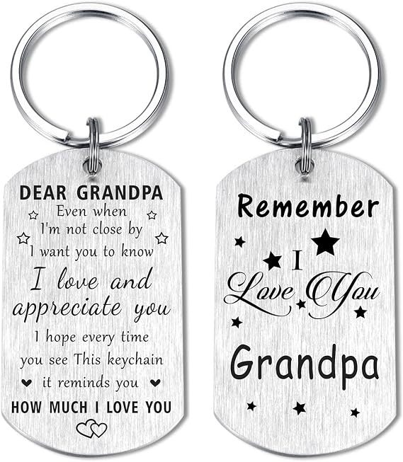 Resdink Remember I Love You Grandpa Fathers Day Gift Keychain - Happy Birthday Gift Ideas for My Grandpa, Personalized Grandfather Fathers Day Key Chain for Men