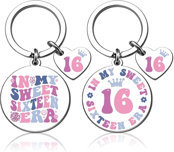 Sweet 16 Keychain for Girls 16th Birthday Gifts for 16 Year Old Girl