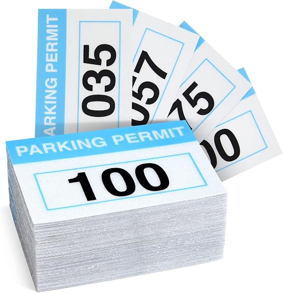 Car Parking Stickers - 100 Pack, Light Blue 3 x 2 in Front Adhesive - Numbered 001-100 Parking Permit Decals for Windshield