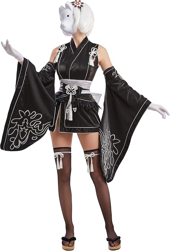 miccostumes Women's Cosplay Costume Black Kimono Set with Stockings Hair band