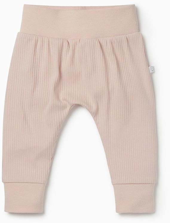 Mori Baby Premium Joggers in Ribbed Blush - Comfortable Fit Breathable Everyday Pants - Viscose from Bamboo - Elastic Waist Bottoms - 9-12 Months