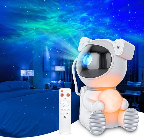 Cayclay Astronaut Galaxy Projector, Remote & Timer Night Light, White | 360 Magnetic Adjustable Head, Auto-Off Timer, Remote Controllable LED Lamp, Dimmable Multi-Color Night Light For Home Decor