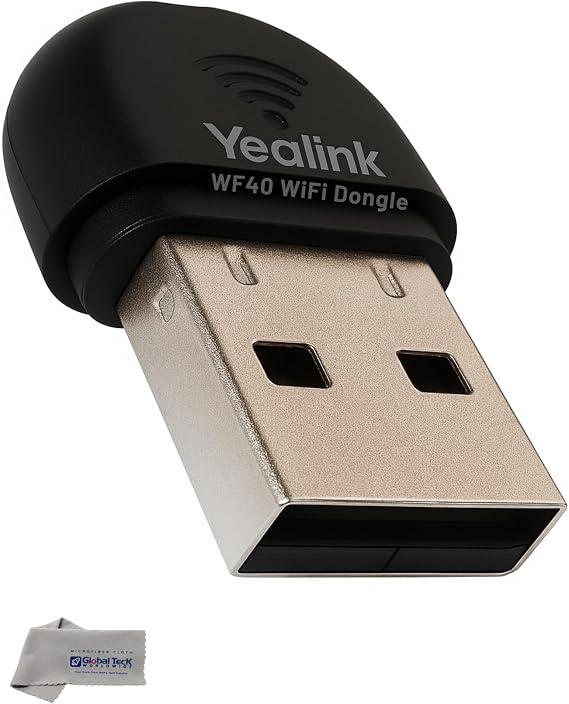 Yealink WF40 USB Wi-Fi Dongle Adapter for Desk Phones - Compatible Phone Models - T46U, T48U,T43U, T44U, T42U, T46S, T48S, T42S,T41S, T53, T52S, T27G, T29G, T46G,T48G Global Teck Microfiber Cloth