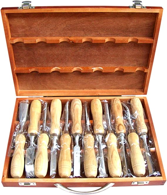 Wood Carving Tools Set for Woodworking, Wood Carving Kit of 12 Wood Chisels with Wooden Case, Sharp CR-V 60 Steel Blades, Wood Carving Chisels Set for Beginners And Professionals