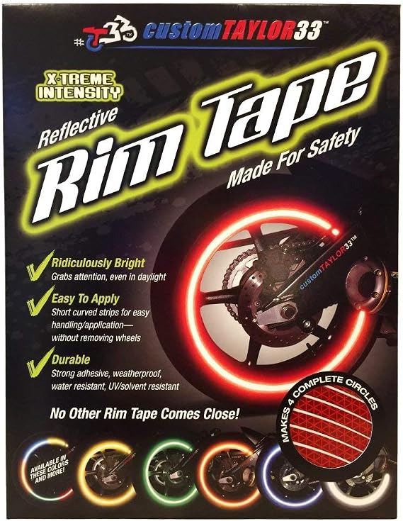 customTAYLOR33 (All Vehicles Red High Intensity Grade Reflective Copyrighted Safety Rim Tapes (Must Select Your Rim Size), 17" (Rim Size for Most SportsBikes)