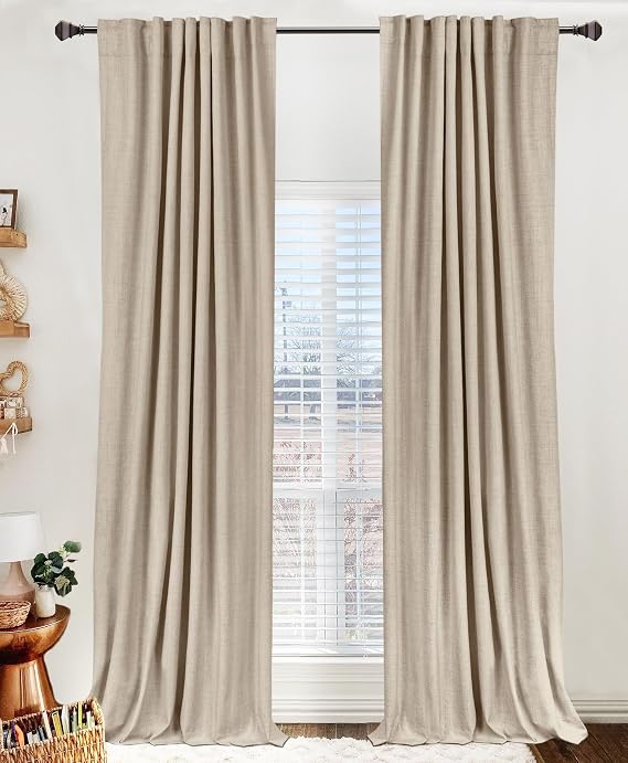 Linen Textured Total Blackout Curtains for Bedroom 63 Inches Long, Oatmeal