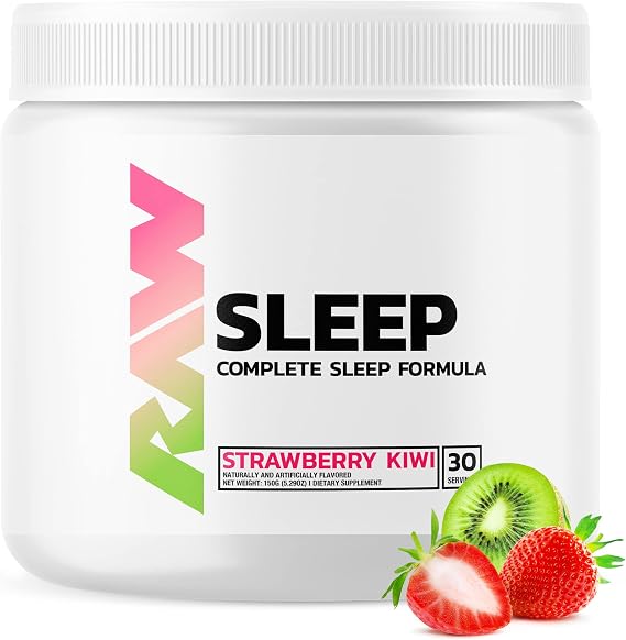RAW Natural Sleep Aid Supplement - Relaxation Enhancer & Mood Support with Melatonin, Magnesium, Zinc, L-Tryptophan & Lemon Balm Extract to Relax & Calm the Mind & Body - 30 Servings, Strawberry Kiwi