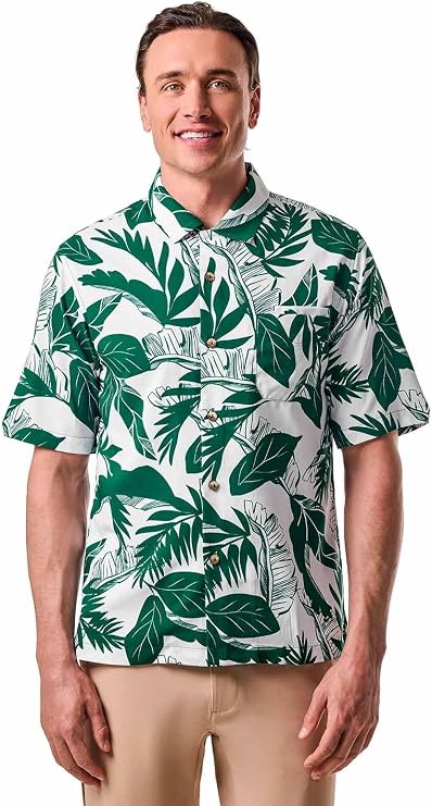 Men's Camp Shirt - UPF 50+ Sun Protection - Safari Camp in Eden Green Palm Paradise