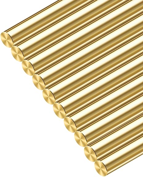 1/8 inch Brass Rods; Diameter 1/8 inch, Length 12 inch; 10 Pcs for Craft Projects, Modeling, Knife Handle Pins, Scale Stock, and Round Dowel Rivets.