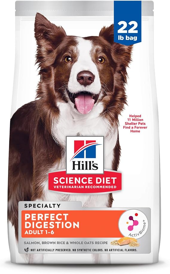 Hill's Science Diet Adult 1-6 Perfect Digestion Dry Dog Food, Salmon, Whole Oats, Brown Rice, 22 lb. Bag