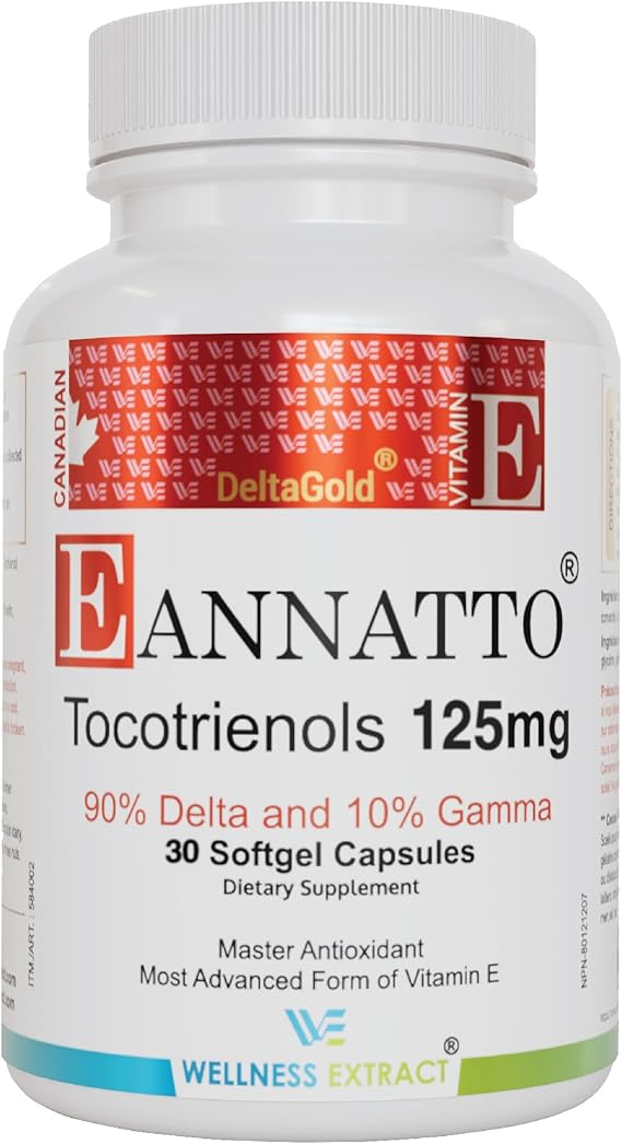 WELLNESS EXTRACT Eannatto Tocotrienols Vitamin E Supplements Tocopherol Free, Non-GMO, Gluten Free & Antioxidant (125MG 30 Softgels)