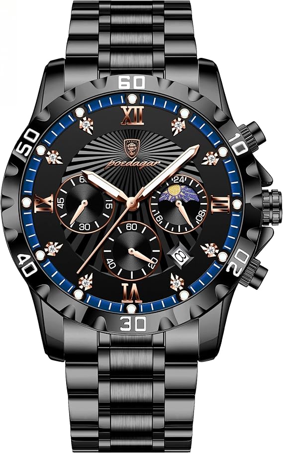 Poedagar Fashion Watches for Men Chronograph Date Stainless Steel Men Watch Waterproof Luminous Luxury Business Quartz Men Wrist Watch