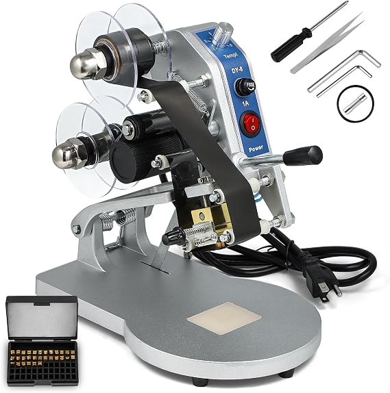 Hanchen DY-8 Hot Printer, Stamping Printer, Manual Electronic Hot Stamping, Printer Coding Machine, Date Printing Machine, Hot Code Stamping Machine, 3 Line Printing, Manual Operated Type, 110V,