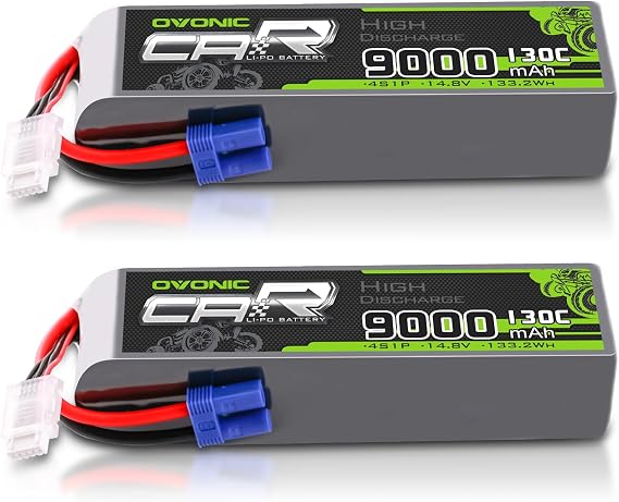 OVONIC 4S LiPo Battery 9000mAh 14.8V 130C RC Battery with EC5 Connector (2 Pack)
