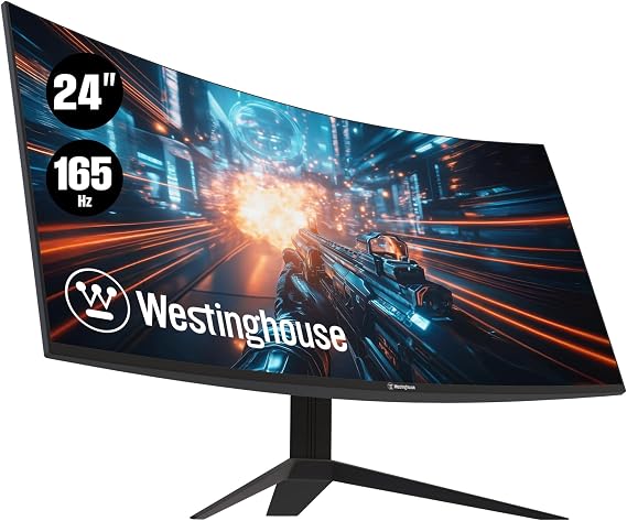 Westinghouse 24 Inch Curved Gaming Monitor, 165Hz, 1ms, FHD 1080P, 3000:1 Contrast Ratio, 110% sRGB, 1500R, AMD FreeSync, Eyecare, for PC Games with Built-in Speakers, VESA, DisplayPort, HDMI