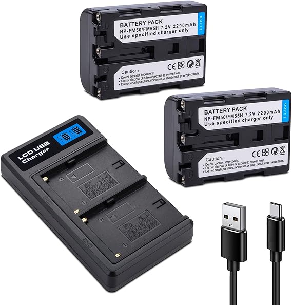 2 Pack NP-FM50 Battery with Charger for Sony NP-FM30 NP-FM51 NP-QM50 | NP-QM51 NP-FM55H NP-FM70, NP-FM71, NP-QM70, NP-QM71, NP-QM71D, NP-FM90, NP-FM91, NP-QM90, NP-QM91, NP-QM91D Camera