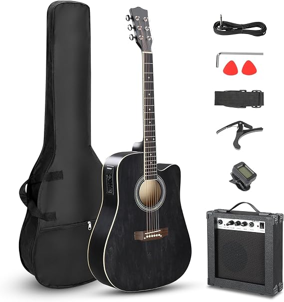 Ktaxon Full-Size Cutaway Acoustic Electric Guitar with Amp, Black