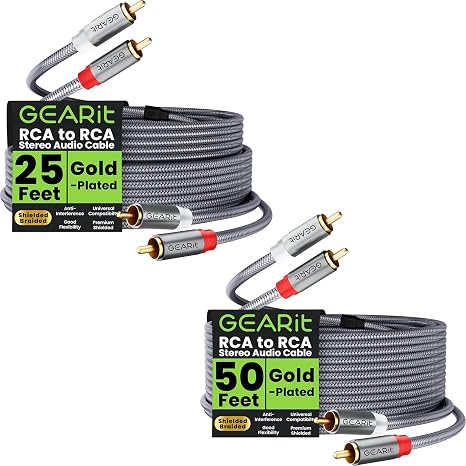 GEARit RCA Cable (25FT) Bundle RCA Cable (50FT), 2RCA Male to 2RCA Male Stereo Audio Shielded Braided Stereo for Home Theater, HDTV, Amplifiers, Hi-Fi Systems, Car Audio, Speakers
