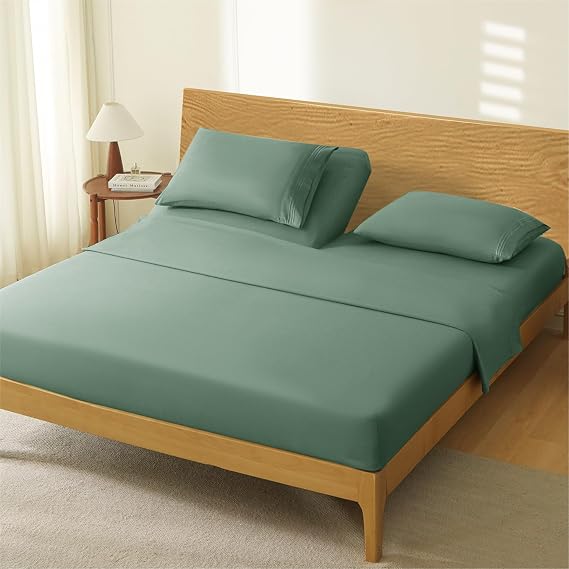 Manyshofu Sage Green Split Head King Sheet Sets, 4 Piece Adjustable CK | 1800 Thread Count Brushed Microfiber, 34-Inch Split Stays Secure, 16-Inch Deep Pocket Elastic Grip, Machine Wash No Iron
