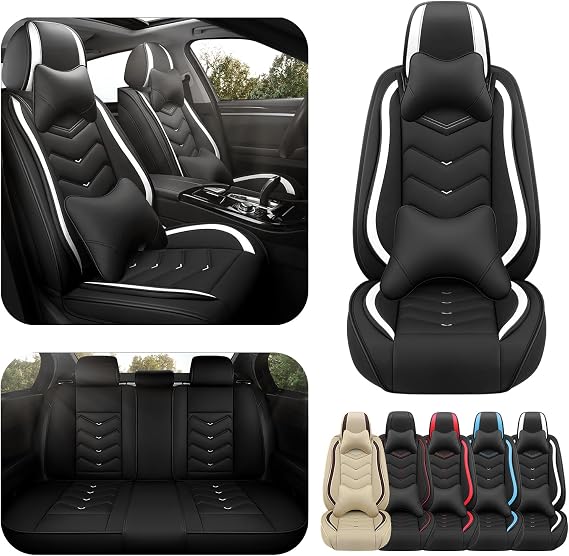 ADERN Car Seat Covers for Volvo XC40 Recharge Pure 2021-2026, Premium Nappa Leather Car Seat Cover, Stylish Sport Seat Covers, Automobile Seat Cover Sets.(Luxury 5 Seats/Black White)