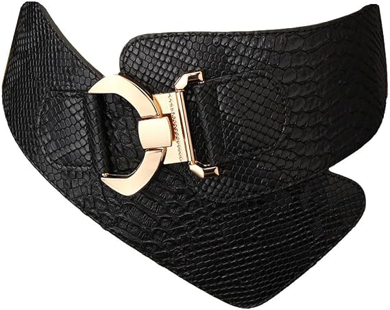 JASGOOD Women's Fashion Vintage Wide Elastic Stretch Waist Belt with Gold Interlock Buckle Belt