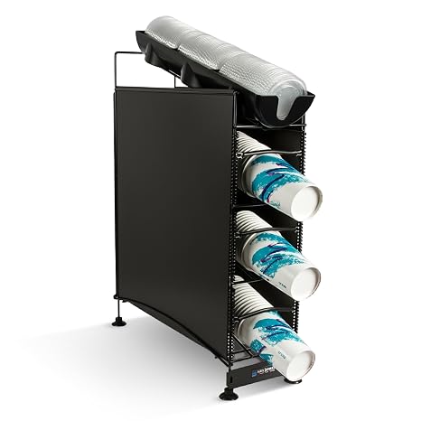 San Jamar C8504WFD Wireworks Cup Dispenser and Lid Organizer- 4-Tier- Holds 270 Cups- Metal- Black