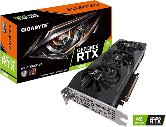 GIGABYTE GeForce RTX 2080 Windforce 8G Graphics Card, 3 Windforce Fans, 8GB 256-bit GDDR6, GV-N2080WF3-8GC Video Card