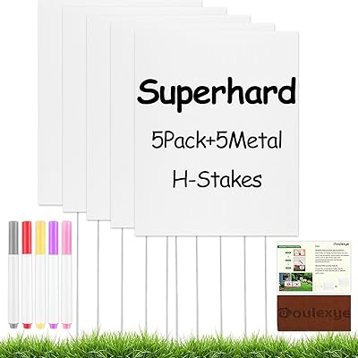 5 Pack White Plastic Yard Signs with Stakes, 17x12 Inch Blank Lawn Signs for Outdoor DIY Guidepost Birthday & Garage Sales