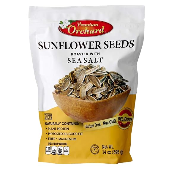 MIXED NUTS Roasted Sunflower Seeds by Premium Orchard - Original Lightly Salted Sunflower Seed In-Shell with Sea Salt Non GMO Gluten Free Snack Vegan KETO Friendly Snacks Low Carb Snack - 1 Bag