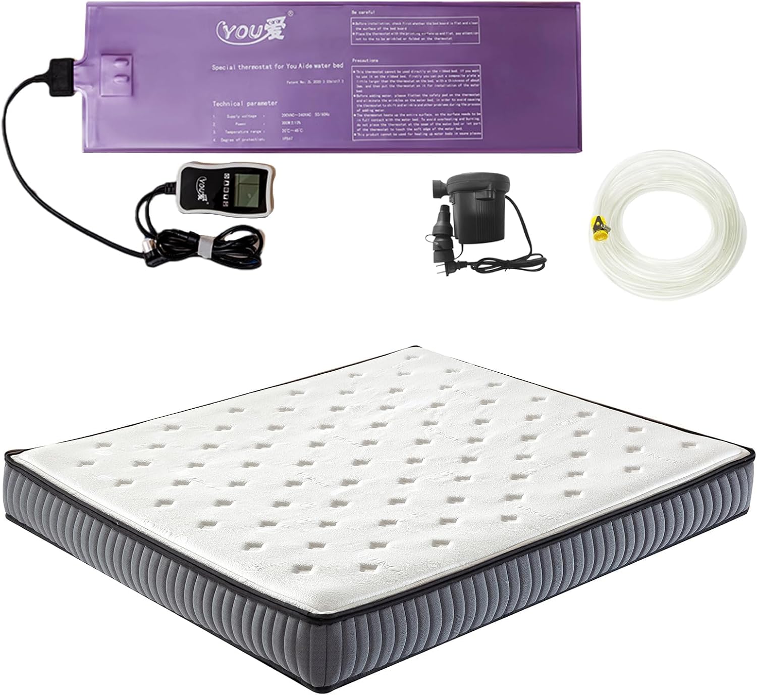 95% Waveless Waterbed Mattress with Thermostat - PVC Foldable Design, Dual WaterAir Use, No Frame Needed - Queen Size 60"x80" Water Mattress