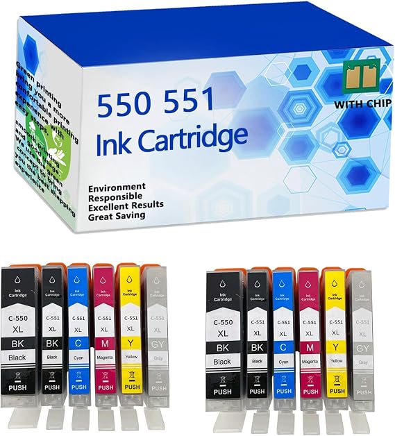Compatible PGI-550 CLI-551 Ink Cartridge for Canon PGI-550 CLI-551, Replacement for PIXMA MG5450 MG5550 MG5650 MG6350 MG6450 MG6650 Printer,PGI550 CLI551-8 Pcs
