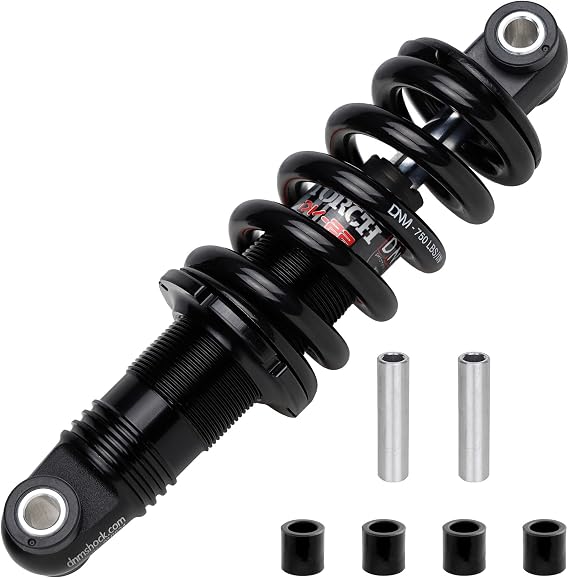 DNM Preload MTB Mountain Bike Rear Suspension Shock Absorber AL 6061 Coil Spring 750 lbs with Extra Bushing - Black 160mm