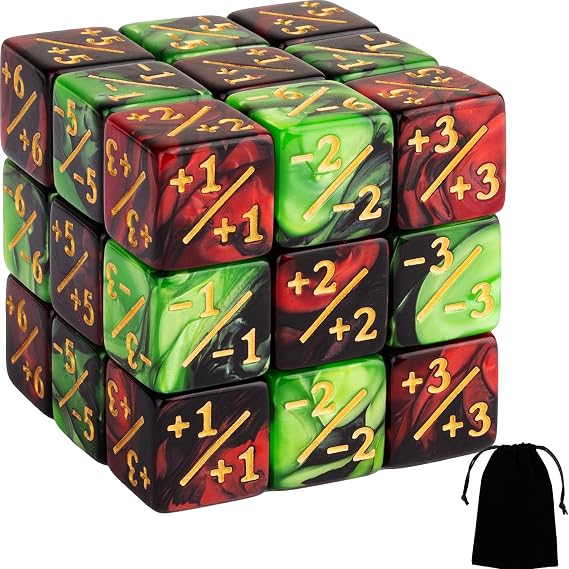 Lamjam 24 Adet Belirteç Zar Sayaçları Yaratık İstatistikleri veya Sadakat Zar Mermer Küp D6 Zar Magic The Gathering CCG MTG Kart Oyun Aksesuarları (Yakut ve Siyah, Zümrüt ve Siyah)