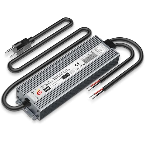 LED Driver 300W Waterproof Power Supply IP67 Transformer, Adapter Converter AC 100V-265V AC to 12V DC 25A Low Voltage Output with 3-Prong Plug for LED Light, Computer Project, Outdoor Use