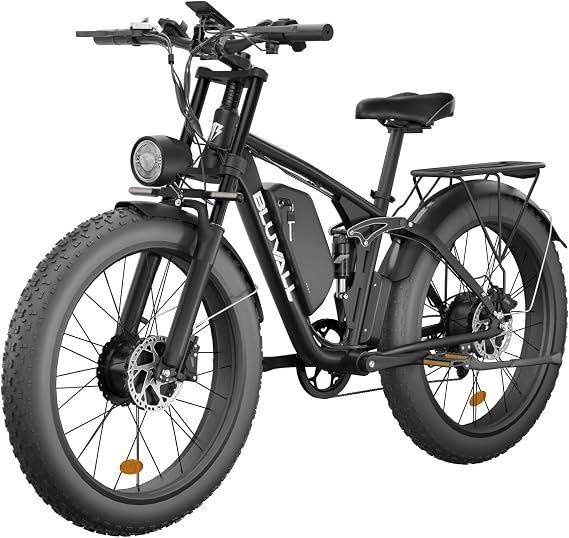 Electric Bike with 35MPH,Dual 1000W Motor Peak 3000W,52V 22.4AH E-Bike Full Suspension,26" Fat Tire Electric Bike Hydraulic Brakes