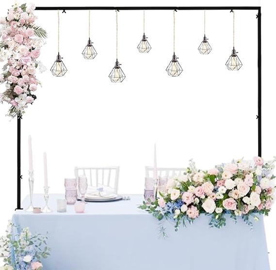 Over The Table Rod Stand with Clamps Metal Table Arch, Adjustable 13''-42'' Tall, 29''-98'' Length, Ideal for Birthday Wedding Party Baby Shower Anniversary Halloween Christmas Decoration(Black)