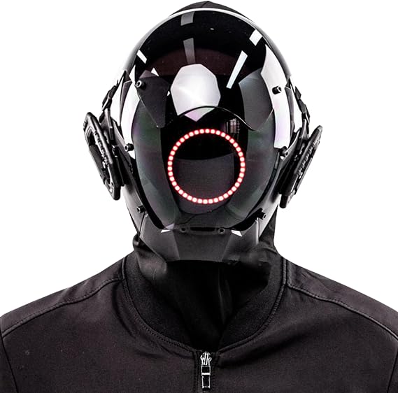 Cyberpunk Mask with Round LED Futuristic Mask for Men Women PC Cyberpunk Helmet with Face Mask Cyber Mask for Cosplay Party Halloween Music Festival, Cyberpunk Helmet, standard, Style 1