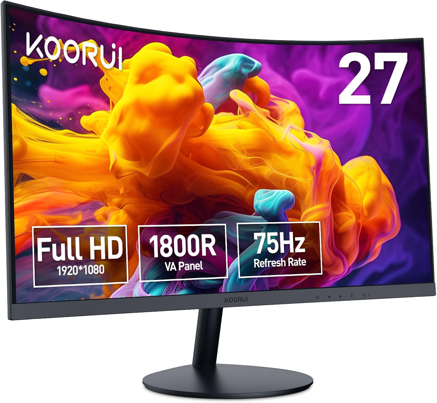 KOORUI 27 Inch Curved Monitor FHD 1080P 75Hz Gaming Monitors Computer Monitor with HDMI VGA,Tilt Adjustable,1800R, Eye Care, Black, 27N5C