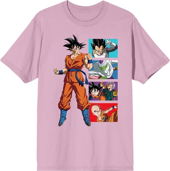 Dragon Ball Super Goku Character Panels Men's Cradle Pink Crew Neck Short Sleeve T-Shirt-Small