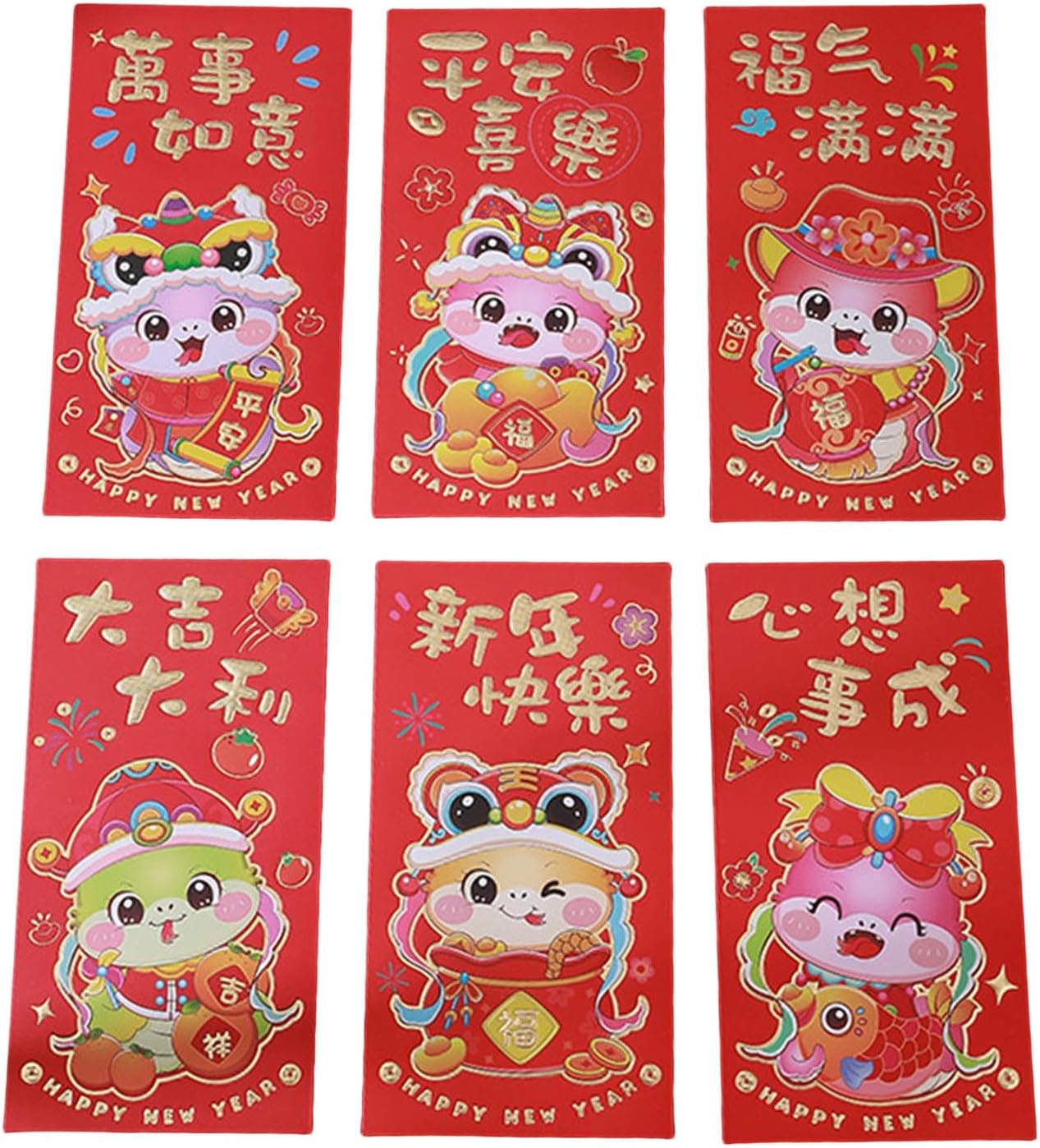 6Pcs Redness Envelopes for Traditional Spring Festival Cartoon 2025 Snake Year Money Packets Hongbao for New Year