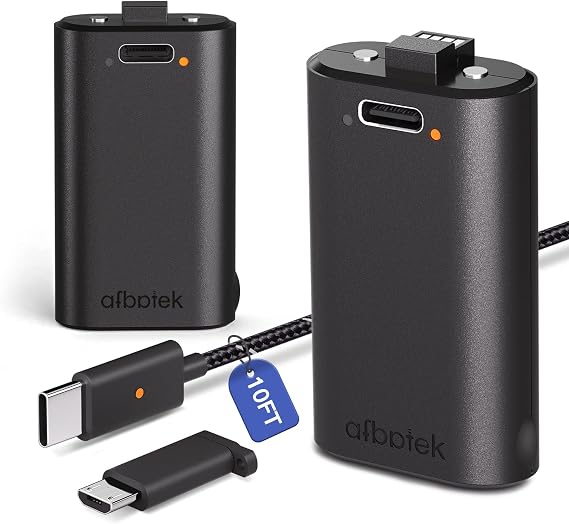 2 Pack Xbox Rechargeable Battery Pack, Xbox Series X Play & Charge Kit 1400mAh Capacity Fully charges in 3 Hours, 9 Ft USB Type-C Cable, Compatible w/ Xbox Series X/S, Xbox one/S/X/Elite Controllers