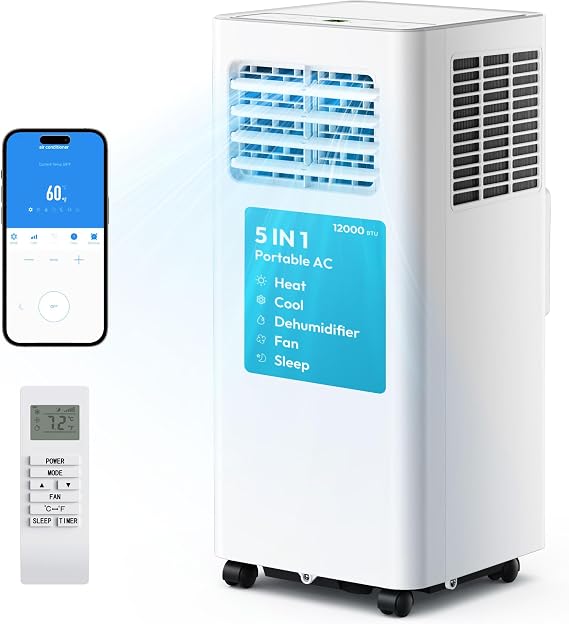 EUHOMY 12,000 BTU Portable Air Conditioners, 5-in-1 Smart AC Unit, Heat