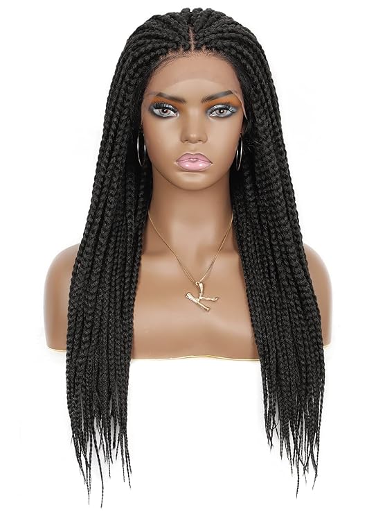 24 inch 4x4 Lace Front Knotless Box Braided Wigs for Black Women Japan-made Synthetic Twist Braids Wigs with Baby Hair 100% Hand-Braided Cornrow Braid Wig