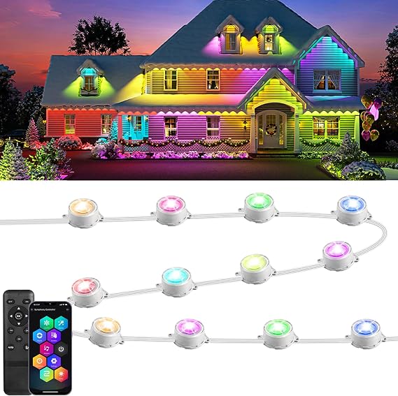WIFI Permanent Outdoor Lights 15M,RGB Smart IC Outdoor Christmas Lights with Scene Modes Waterproof 36 LED Eaves Lights,Work with Alexa/Google Assistant,Outdoor Lighting for House Festival Deck Daily [Energy Class F]