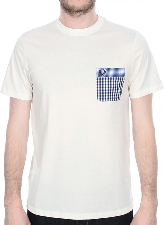 Fred Perry Men's Double Gingham Trim T-Shirt Small Snow White
